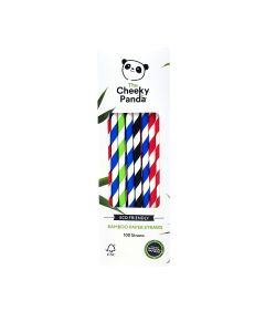 The Cheeky Panda - 100 Piece Plastic Free Multi Coloured Bamboo Paper Straws - 48 x 100g