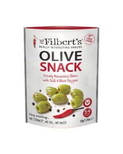 Mr Filbert's - Chilli & Black Pepper Green Olives - 12 x 50g 