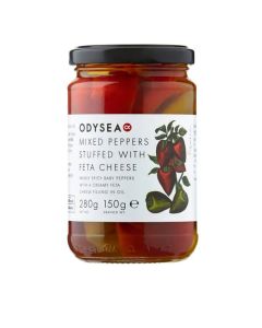 Odysea - Green & Red Spicy Peppers Stuffed with Cream Cheese & Feta in Oil - 6 x 280g