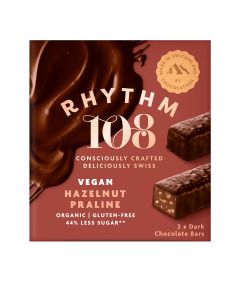 Rhythm 108  - Swiss Vegan Hazelnut Praline Bars with Dark Chocolate Multi-pack 3x33g - 12 x 99g