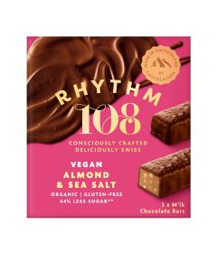Rhythm 108  - Swiss Vegan Almond & Sea Salt Bars with M'lk Chocolate Multi-pack 3x33g - 12 x 99g