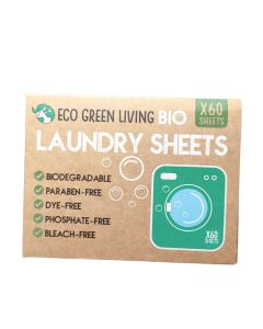 Eco Green Living - Unscented Biodegradable Laundry Sheets (60 Sheets) - 17 x 20g