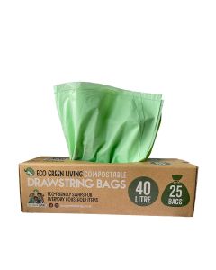 Eco Green Living - Compostable Drawstring 40L Bin Bags (25 Bags) - 10 x 25g
